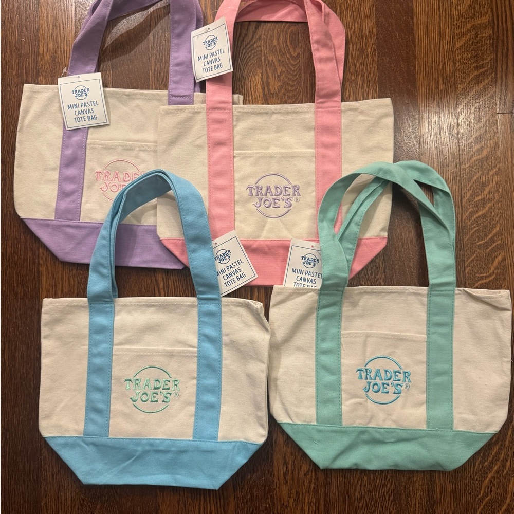 Set of 4 Trader Joes Mini Pastel Tote Bags